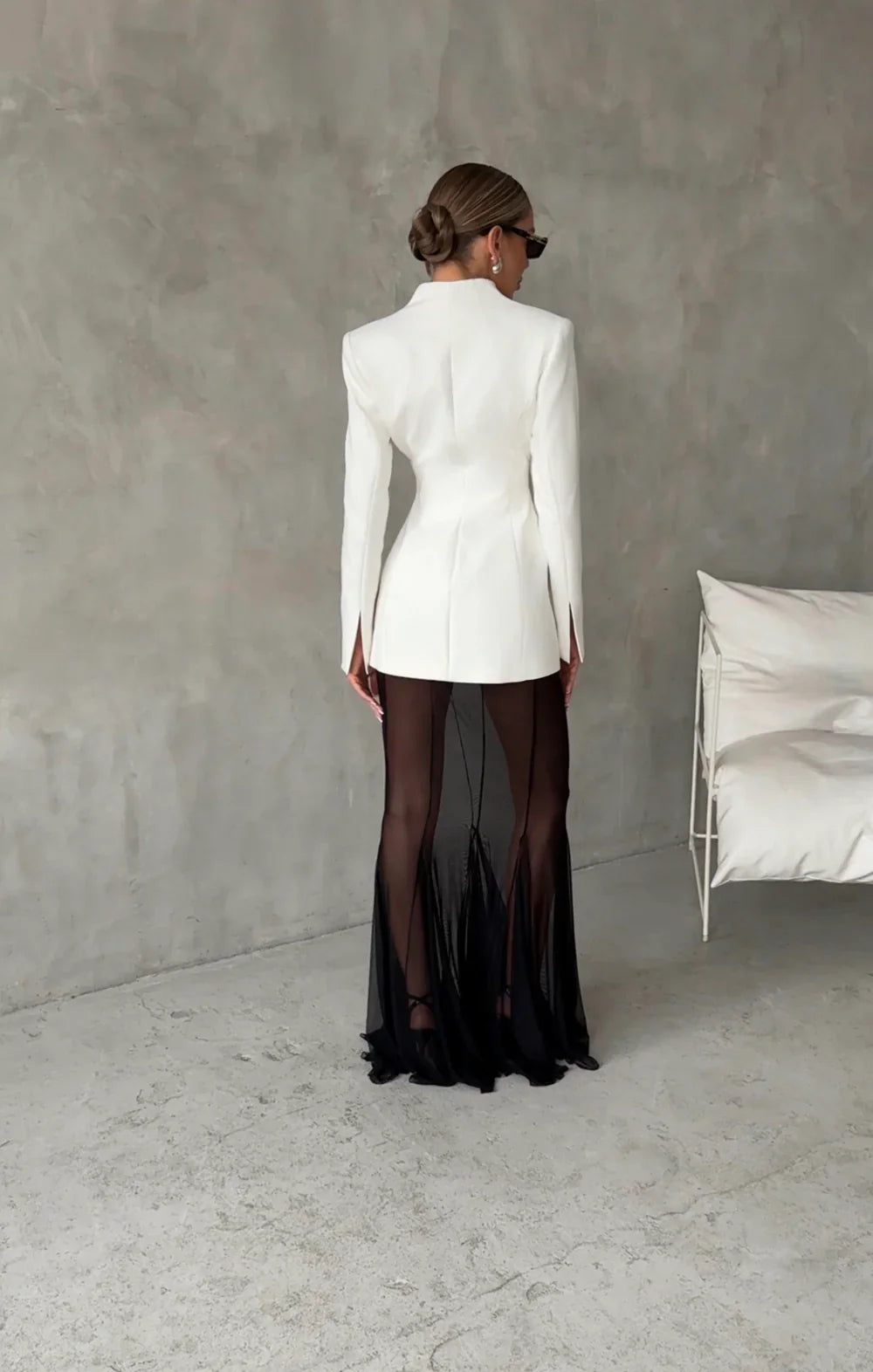 סט שני חלקים אלגנטי בלייזר וחצאית מקסי שיפון - אנסטסיה