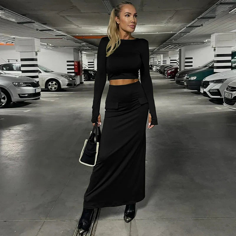 סט שני חלקים טופ וחצאית מקסי - באדי