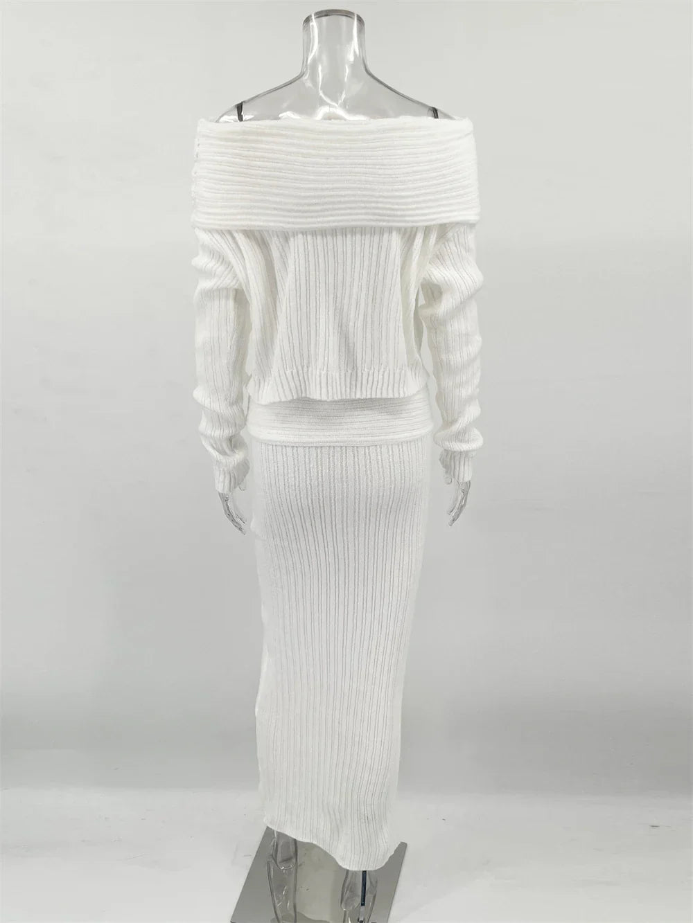 סט סריג שני חלקים חולצת כתפיים חשופות וחצאית מקסי - אילונה