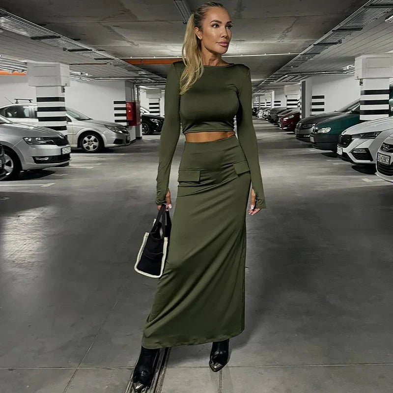 סט שני חלקים טופ וחצאית מקסי - באדי