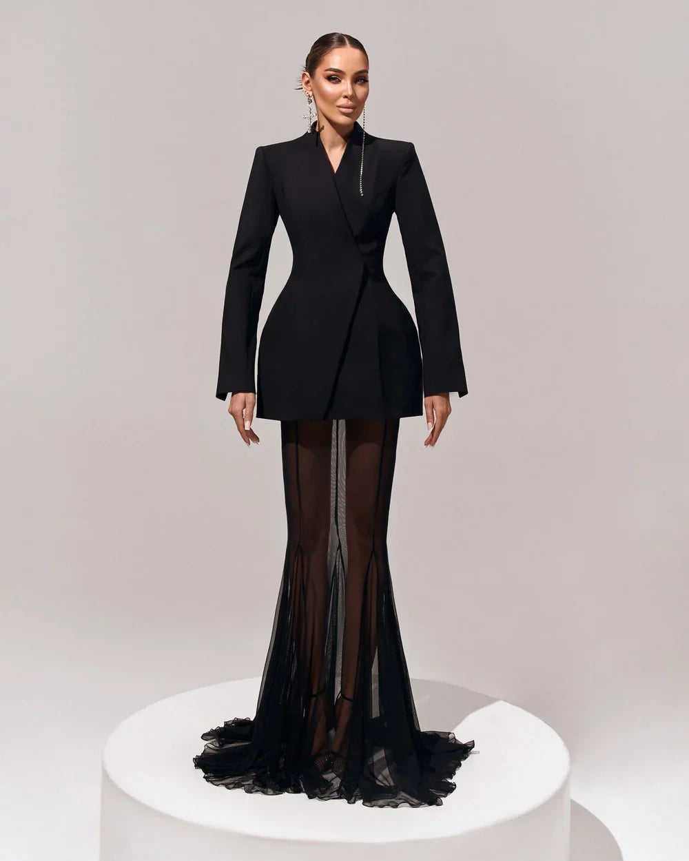 סט שני חלקים אלגנטי בלייזר וחצאית מקסי שיפון - אנסטסיה