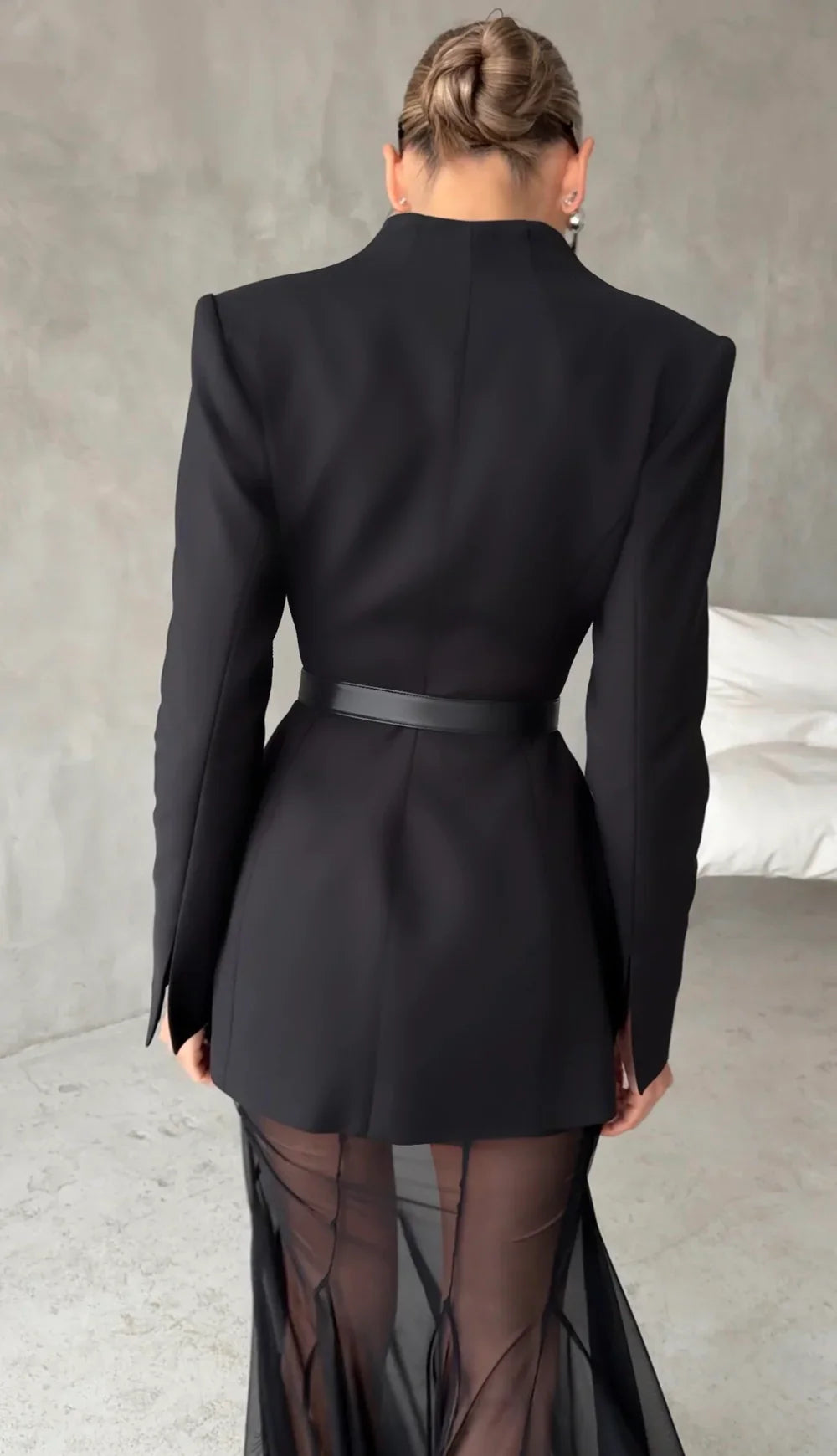 סט שני חלקים אלגנטי בלייזר וחצאית מקסי שיפון - אנסטסיה