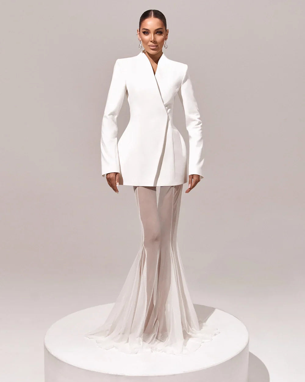 סט שני חלקים אלגנטי בלייזר וחצאית מקסי שיפון - אנסטסיה