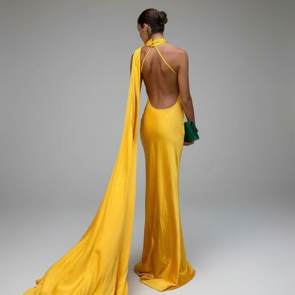 שמלת מקסי בעלת גב חשוף דגם סולנה