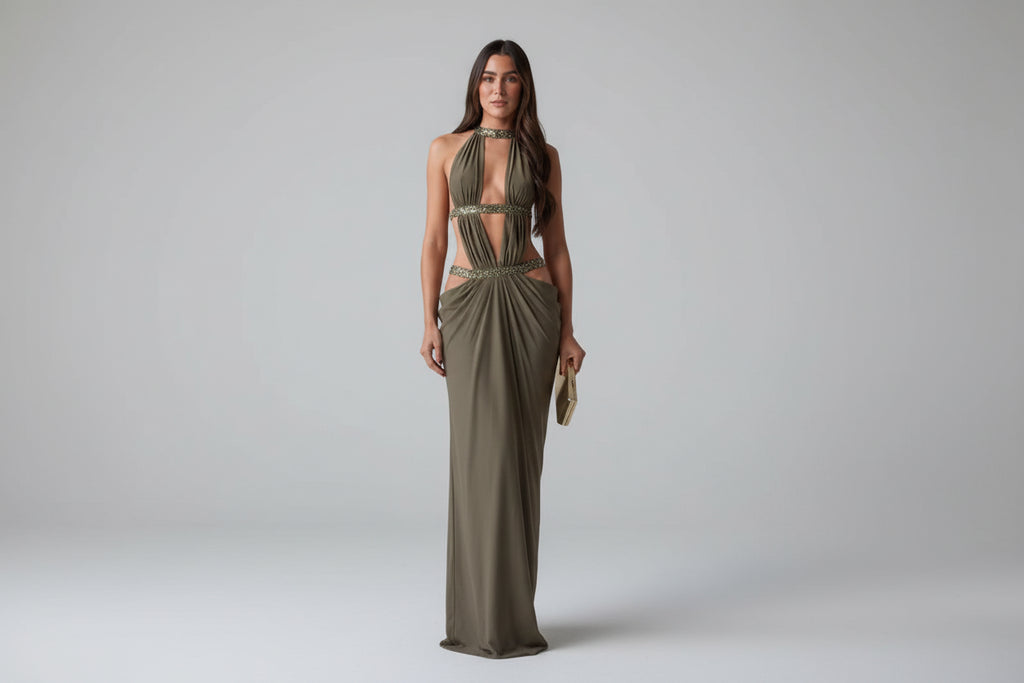 שמלת מקסי קפלים דגם אמה