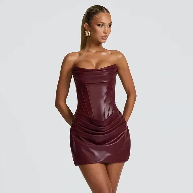 שמלת מיני דמוי עור דגם מדלין